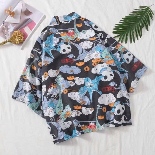 Camisa Cardigan Hanfu Hombre Estilo Trendy Manga Tres Cuartos Suelta - Image 10