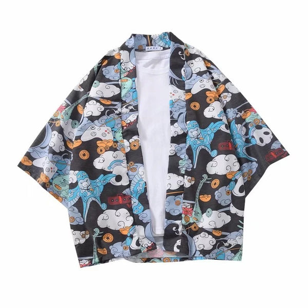 Camisa Cardigan Hanfu Hombre Estilo Trendy Manga Tres Cuartos Suelta