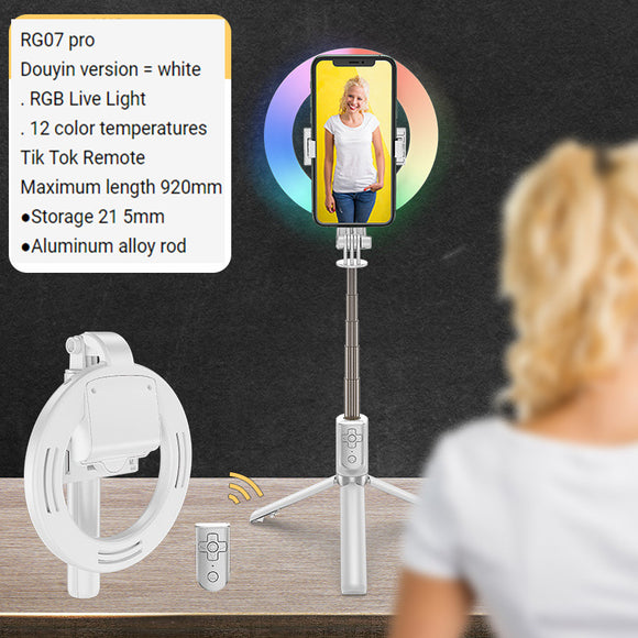 Aro de Luz LED Neon para Transmisión en Vivo - Selfie Stick con Bluetooth