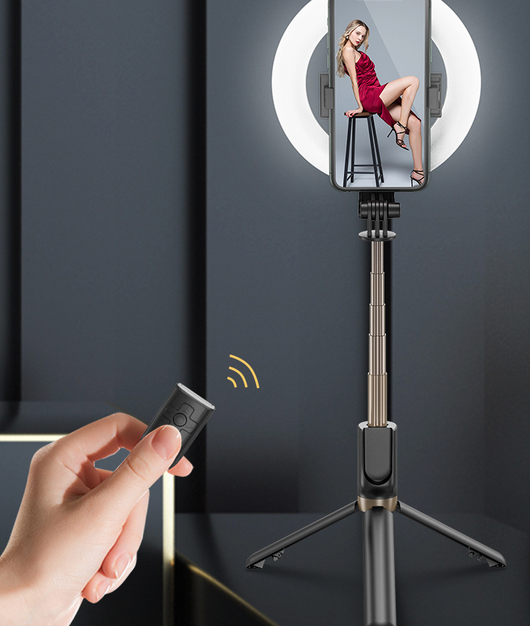 Aro de Luz LED Neon para Transmisión en Vivo - Selfie Stick con Bluetooth - Image 4