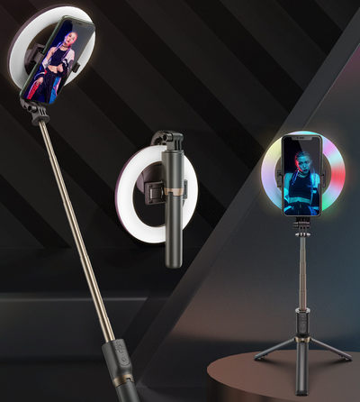 Aro de Luz LED Neon para Transmisión en Vivo - Selfie Stick con Bluetooth - Image 3