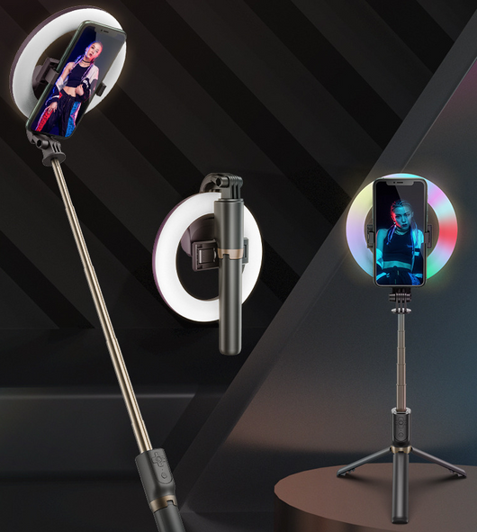 Aro de Luz LED Neon para Transmisión en Vivo - Selfie Stick con Bluetooth - Image 3