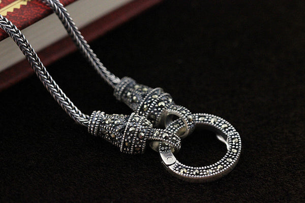 Cadena de Suéter de Plata S925 Estilo Retro Europeo Americano con Colgante Personalizado