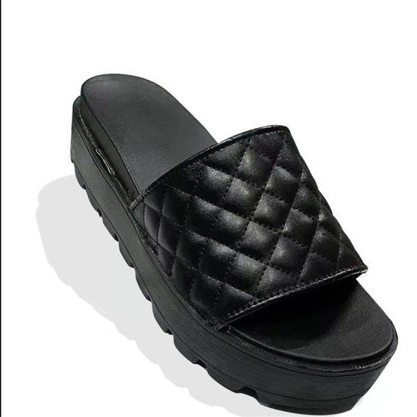 Pantuflas Plataforma Punta Redonda con Tacón Medio