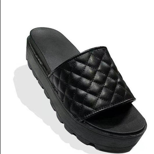 Pantuflas Plataforma Punta Redonda con Tacón Medio
