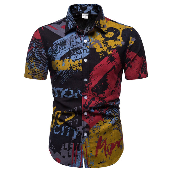 Camisa Casual Estampada para Hombre con Cuello Solapa