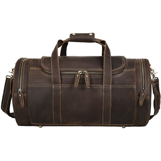 Bolsa de Viaje Cuero Crazy Horse Estilo Retro Europeo - Gran Capacidad para Gym y Aventuras - Image 8