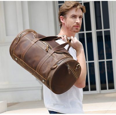 Bolsa de Viaje Cuero Crazy Horse Estilo Retro Europeo - Gran Capacidad para Gym y Aventuras - Image 10