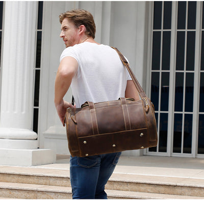 Bolsa de Viaje Cuero Crazy Horse Estilo Retro Europeo - Gran Capacidad para Gym y Aventuras - Image 9