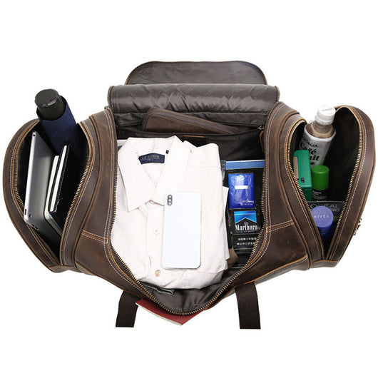 Bolsa de Viaje Cuero Crazy Horse Estilo Retro Europeo - Gran Capacidad para Gym y Aventuras - Image 3