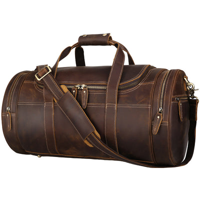 Bolsa de Viaje Cuero Crazy Horse Estilo Retro Europeo - Gran Capacidad para Gym y Aventuras - Image 7