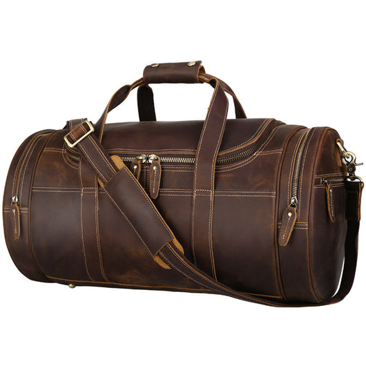 Bolsa de Viaje Cuero Crazy Horse Estilo Retro Europeo - Gran Capacidad para Gym y Aventuras - Image 7
