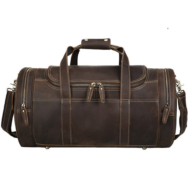 Bolsa de Viaje Cuero Crazy Horse Estilo Retro Europeo - Gran Capacidad para Gym y Aventuras