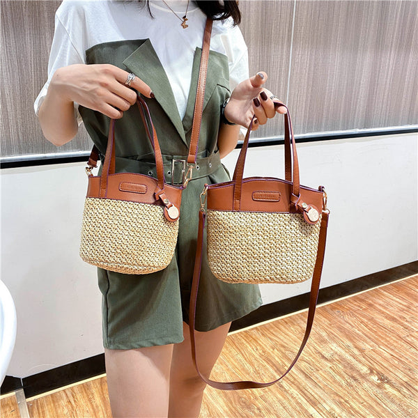 Bolsa de Playa Tejida con Asa - Bolso Mensajero Portátil de Fibra Natural