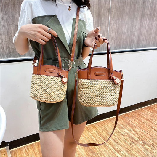Bolsa de Playa Tejida con Asa - Bolso Mensajero Portátil de Fibra Natural