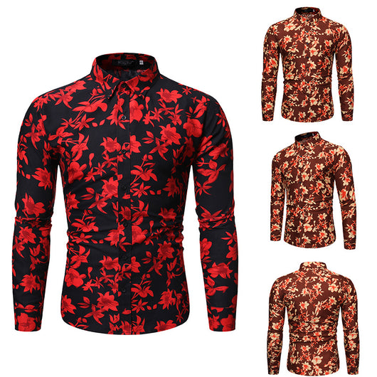 Camisa de Manga Larga Estampado Floral para Hombre