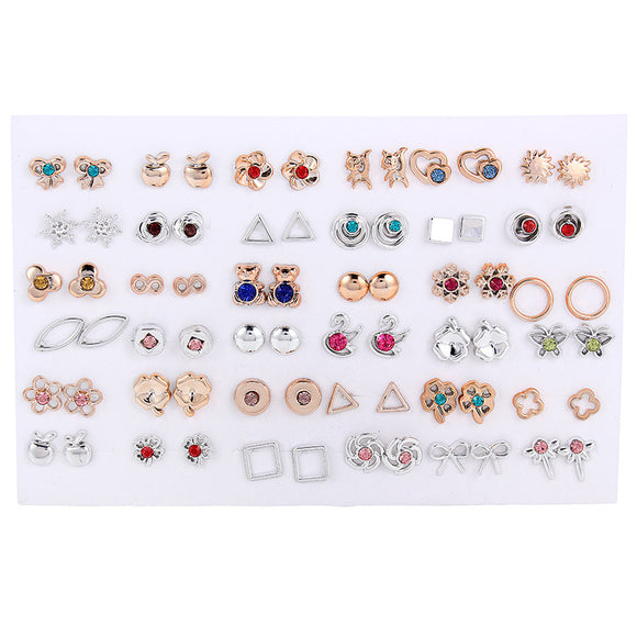 Set de Aretes Dorados y Plateados con Diseño Geométrico y Moño - Pendientes de Moda Coreana