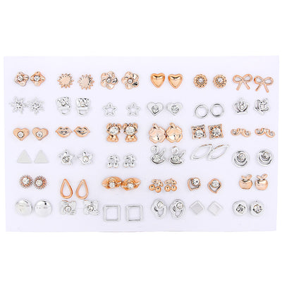 Set de Aretes Dorados y Plateados con Diseño Geométrico y Moño - Pendientes de Moda Coreana - Image 4