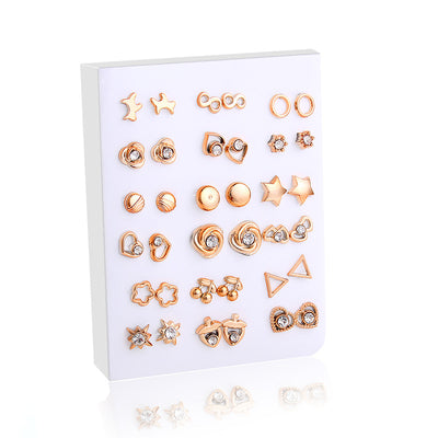 Set de Aretes Dorados y Plateados con Diseño Geométrico y Moño - Pendientes de Moda Coreana - Image 7