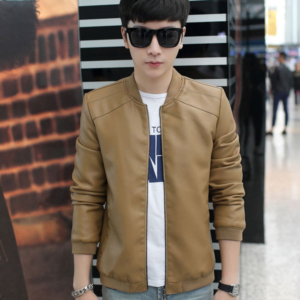 Chaqueta de Cuero PU Slim Fit para Hombre - Estilo Casual Moderno