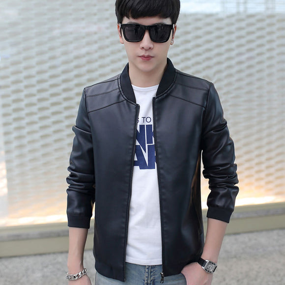 Jaqueta Masculina de Couro PU Slim Fit - Estilo Casual Moderno