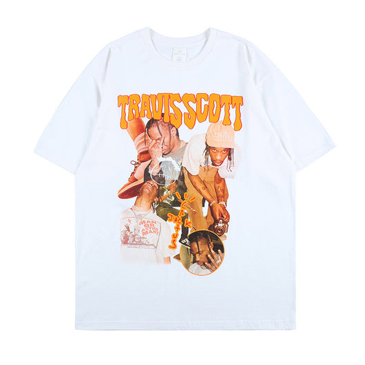 Playera Hip-hop Suelta con Estampado de Caracteres Cuello Redondo Manga Corta
