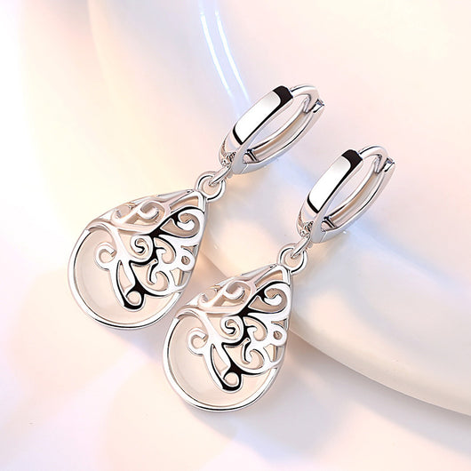 Aretes de Ópalo Lunar Plata 925 - Joyería Personalidad Mujer Estilo Trendy