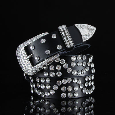 Cinturón de Cuero Negro y Blanco Ancho con Cristales y Diamantes - Image 17