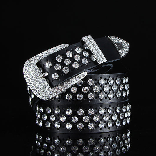 Cinturón de Cuero Negro y Blanco Ancho con Cristales y Diamantes - Image 15