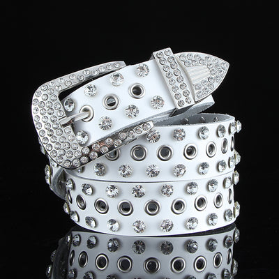Cinturón de Cuero Negro y Blanco Ancho con Cristales y Diamantes - Image 10