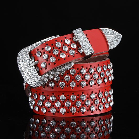 Cinturón de Cuero Negro y Blanco Ancho con Cristales y Diamantes - Image 6