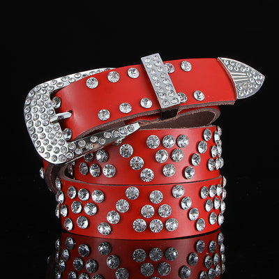 Cinturón de Cuero Negro y Blanco Ancho con Cristales y Diamantes - Image 3