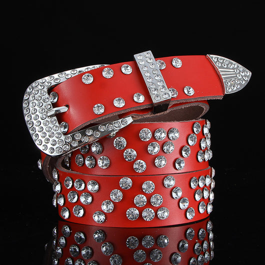 Cinturón de Cuero Negro y Blanco Ancho con Cristales y Diamantes - Image 3