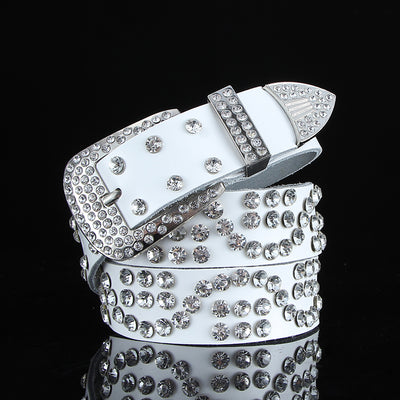 Cinturón de Cuero Negro y Blanco Ancho con Cristales y Diamantes - Image 7