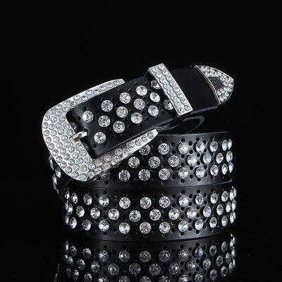 Cinturón de Cuero Negro y Blanco Ancho con Cristales y Diamantes - Image 5