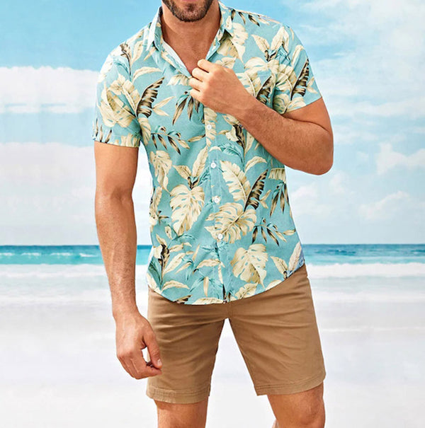 Camisa Floral Holgada de Manga Corta para Playa