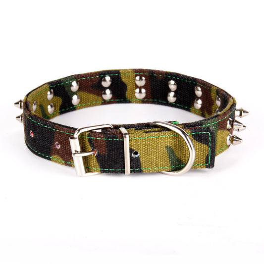 Collar de Lona Camuflaje con Púas para Mascotas