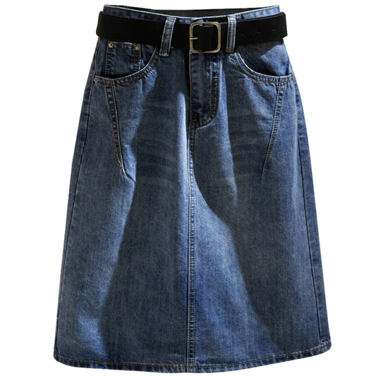 Falda Midi de Mezclilla Azul Talle Alto con Abertura A-line para Mujer