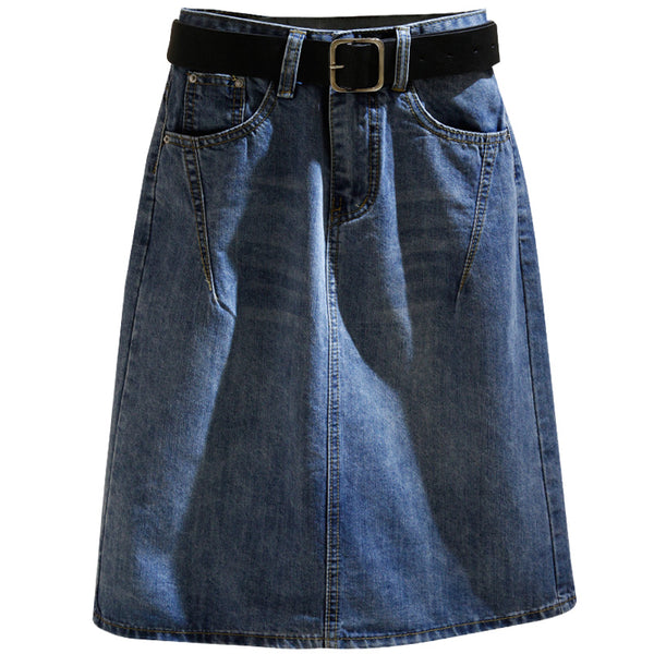 Falda Midi de Mezclilla Azul Talle Alto con Abertura A-line para Mujer