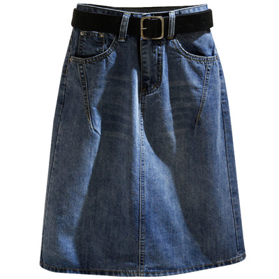 Falda Midi de Mezclilla Azul Talle Alto con Abertura A-line para Mujer