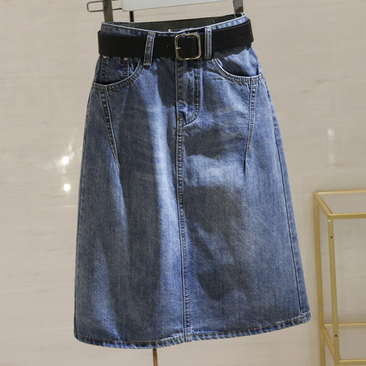 Falda Midi de Mezclilla Azul Talle Alto con Abertura A-line para Mujer - Image 5