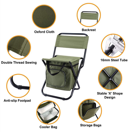Silla de Camping Plegable con Mochila Térmica y Bolsa Enfriadora Portátil - Image 20