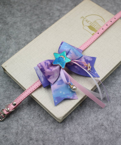 Collar Artesanal Lotus con Moño y Encaje - Diseño Cielo Estrellado para Gatos y Perros - Image 8