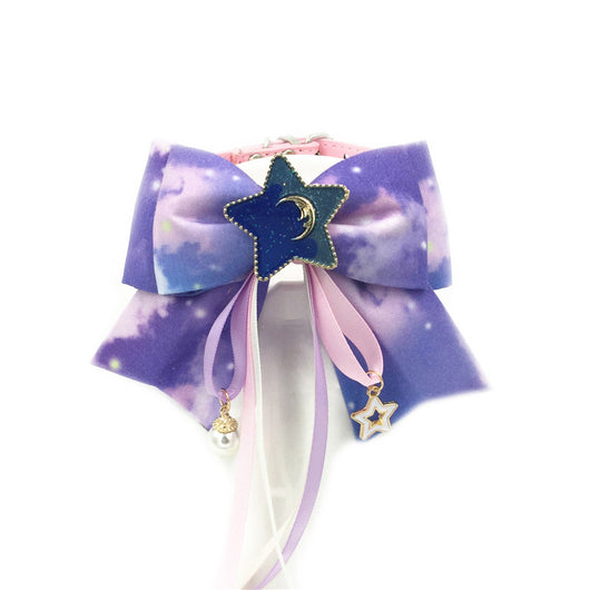 Collar Artesanal Lotus con Moño y Encaje - Diseño Cielo Estrellado para Gatos y Perros - Image 10