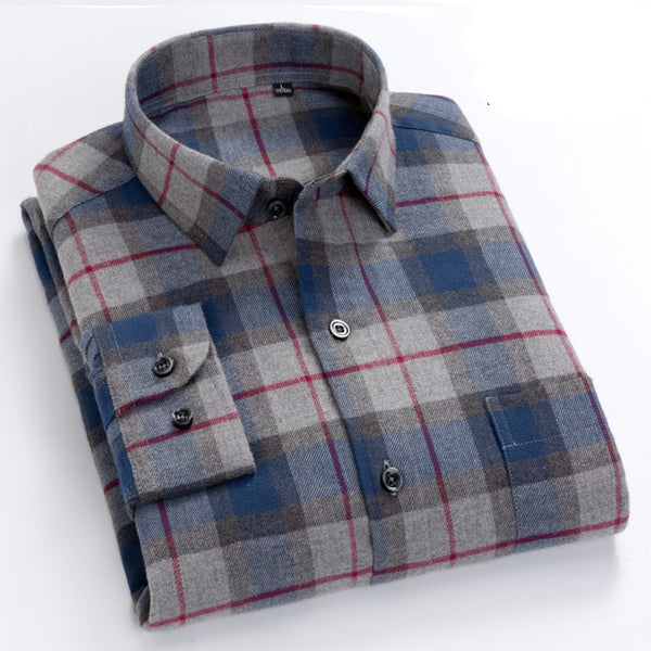 Camisa de Cuadros de Algodón Peinado para Hombre
