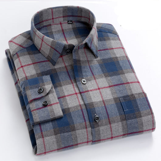 Camisa de Cuadros de Algodón Peinado para Hombre