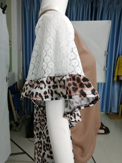 Blusa Patchwork de Leopardo Mujer Cuello V Suelta Manga Murciélago - Image 10