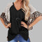 Blusa Patchwork de Leopardo Mujer Cuello V Suelta Manga Murciélago