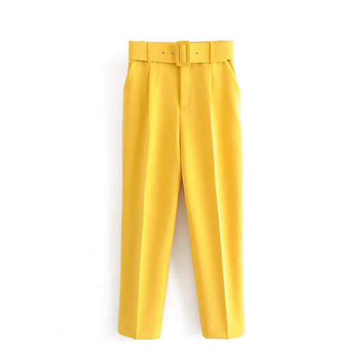 Pantalones Casuales Talle Alto Amarillos Capri - Image 15