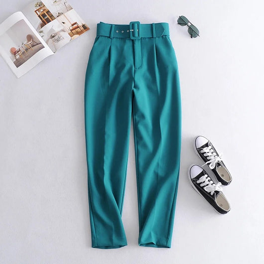 Pantalones Casuales Talle Alto Amarillos Capri - Image 4
